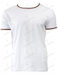 Camiseta Manga Corta Costalero Blanca Filo Marrón Punto Liso