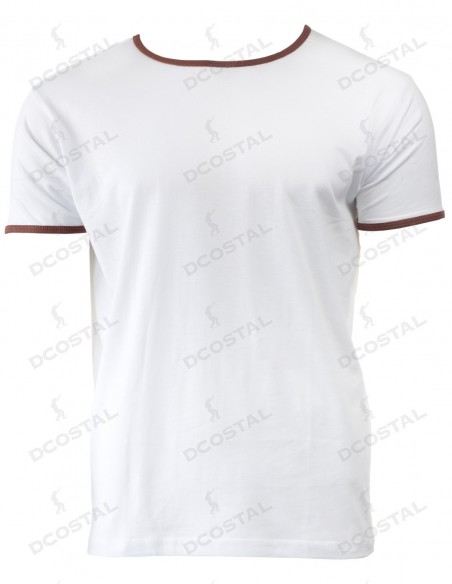 Camiseta Manga Corta Costalero Blanca Filo Marrón Punto Liso
