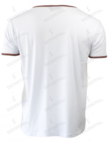 Camiseta Manga Corta Costalero Blanca Filo Marrón Punto Liso
