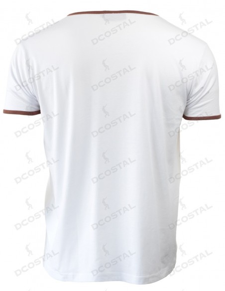 Camiseta Manga Corta Costalero Blanca Filo Marrón Punto Liso