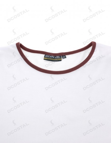 Camiseta Manga Corta Costalero Blanca Filo Marrón Punto Liso