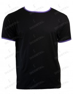 Camiseta Manga Corta Costalero Negra Filo Morado Punto Liso