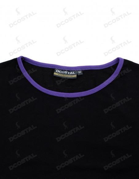 Camiseta Manga Corta Costalero Negra Filo Morado Punto Liso