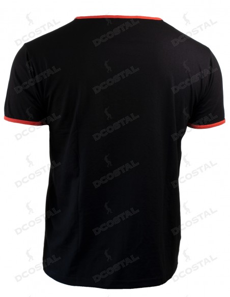 Camiseta Manga Corta Costalero Negra Filo Rojo Punto Liso