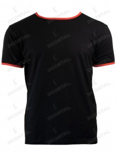 Camiseta Manga Corta Costalero Negra Filo Rojo Punto Liso