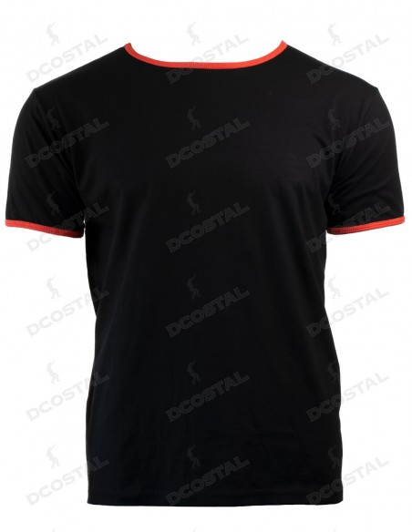 Camiseta Manga Corta Costalero Negra Filo Rojo Punto Liso