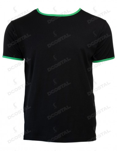Camiseta Manga Corta Costalero Negra Filo Verde Punto Liso