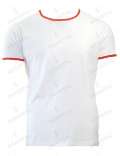 Camiseta Manga Corta Costalero Blanca Filo Rojo Punto Liso