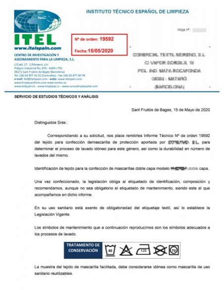 Ficha Certificado Tejido Mascarilla Higiénica Reutilizable