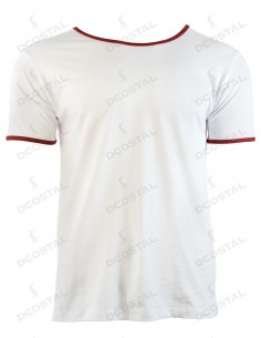 Camiseta Manga Corta Costalero Blanca Filo Granate Punto Liso