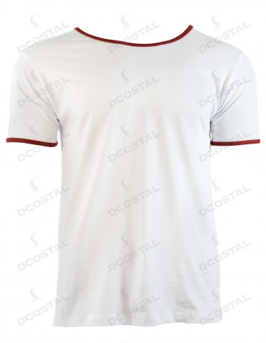 Camiseta Manga Corta Costalero Blanca Filo Granate Punto Liso