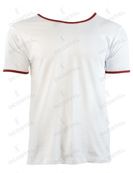 Camiseta Manga Corta Costalero Blanca Filo Granate Punto Liso