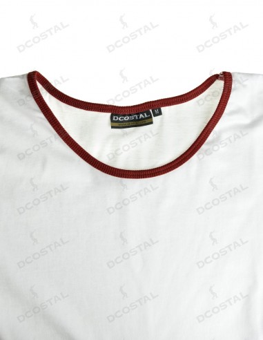 Camiseta Manga Corta Costalero Blanca Filo Granate Punto Liso