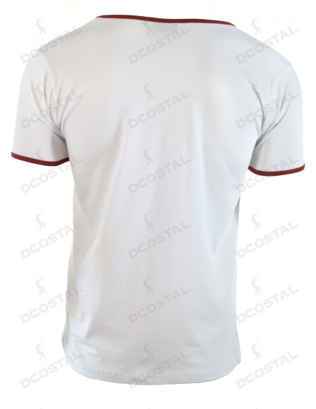 Camiseta Manga Corta Costalero Blanca Filo Granate Punto Liso