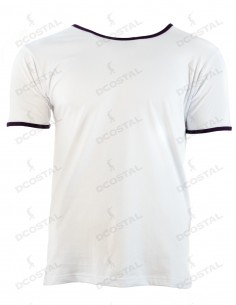 Camiseta Manga Corta Costalero Blanca Filo Morado Punto Liso