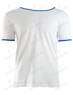 Camiseta Manga Corta Costalero Blanca Filo Azul Royal Punto Liso