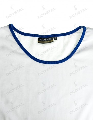 Camiseta Manga Corta Costalero Blanca Filo Azul Royal Punto Liso