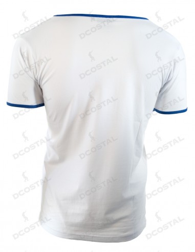 Camiseta Manga Corta Costalero Blanca Filo Azul Royal Punto Liso