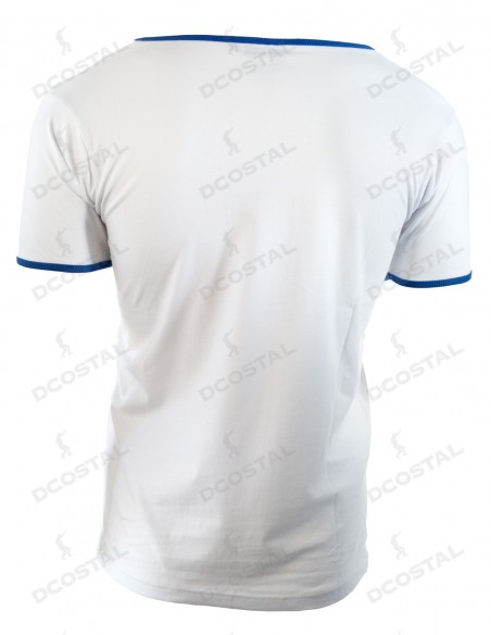 Camiseta Manga Corta Costalero Blanca Filo Azul Royal Punto Liso