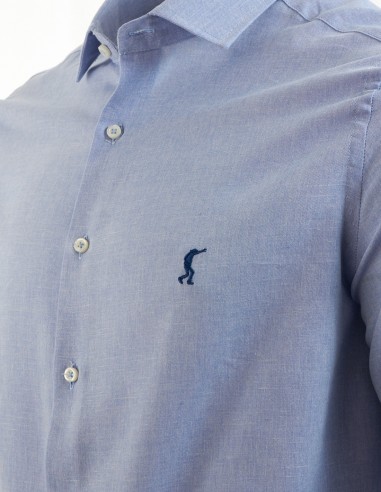 Camisa Lisa Lino Azul Celeste