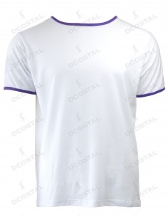 Camiseta Manga Corta Costalero Blanca Filo Morado Punto Liso