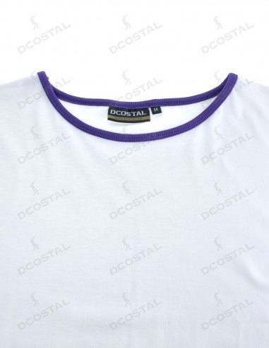 Camiseta Manga Corta Costalero Blanca Filo Morado Punto Liso