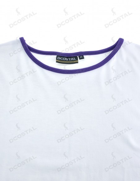 Camiseta Manga Corta Costalero Blanca Filo Morado Punto Liso