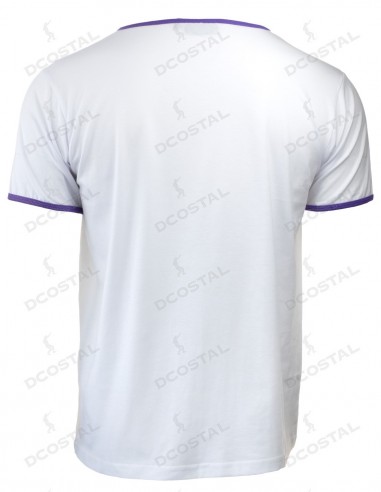 Camiseta Manga Corta Costalero Blanca Filo Morado Punto Liso