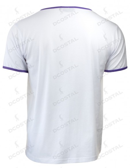 Camiseta Manga Corta Costalero Blanca Filo Morado Punto Liso