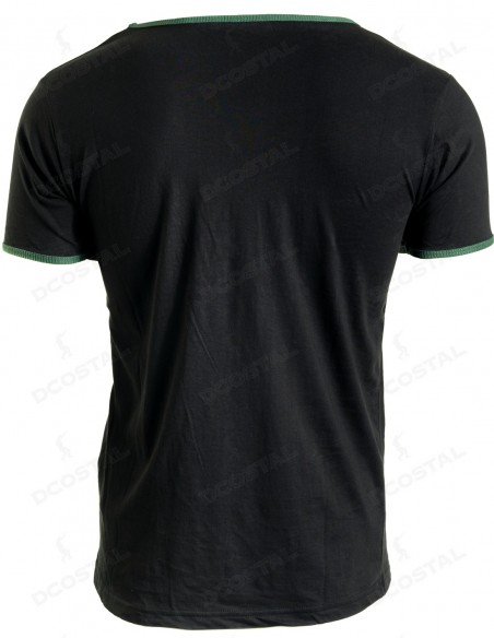 Camiseta Manga Corta Costalero Negra Filo Verde Punto Liso