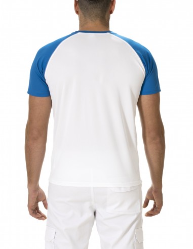 Camiseta Manga Corta Costalero Ranglan Blanca y Azul