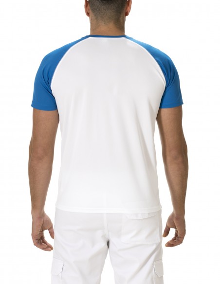 Camiseta Manga Corta Costalero Ranglan Blanca y Azul