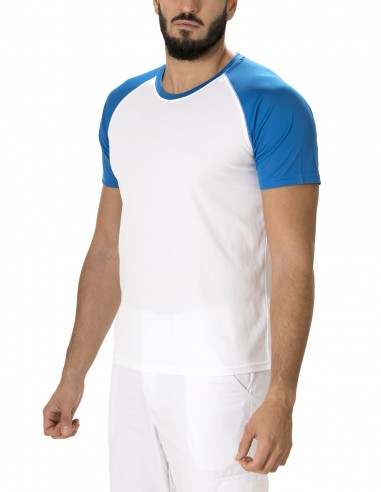 Camiseta Manga Corta Costalero Ranglan Blanca y Azul