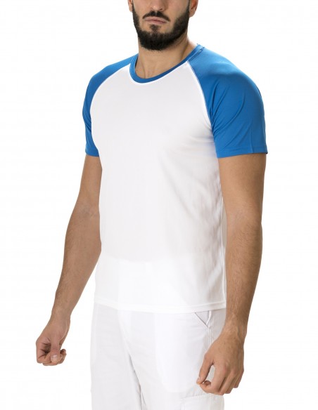 Camiseta Manga Corta Costalero Ranglan Blanca y Azul