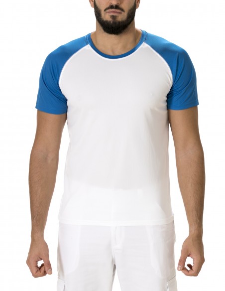 Camiseta Manga Corta Costalero Ranglan Blanca y Azul